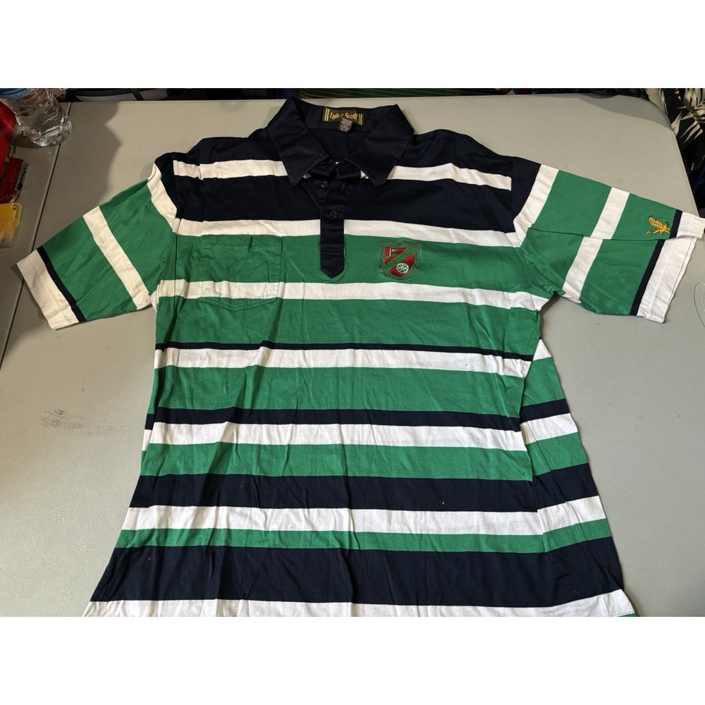 Lyle & Scott Vintage Polo Shirt Mens XL USA Made Mercerized Cotton Green Stripes